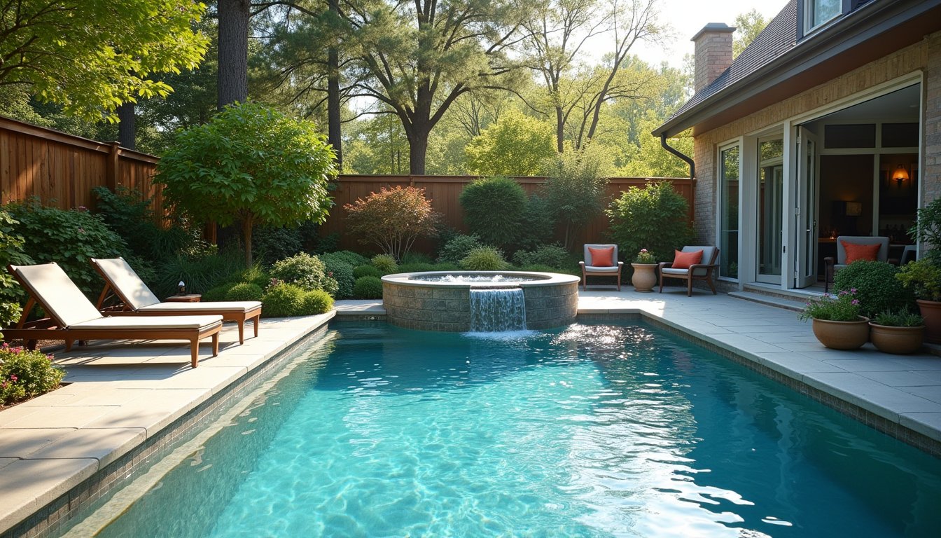 New pool construction emphasizing finished pool installation with surrounding plants.