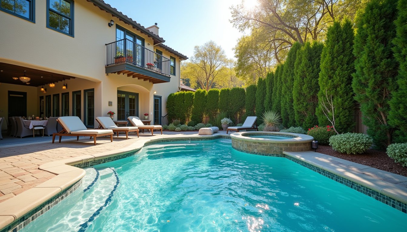 New pool construction featuring rectangular in-ground pool beside landscaped home.