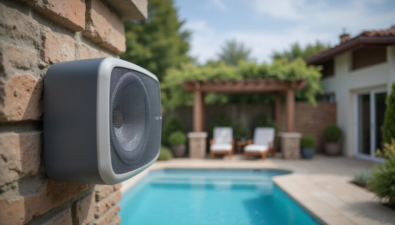 weatherproof poolside speaker setup